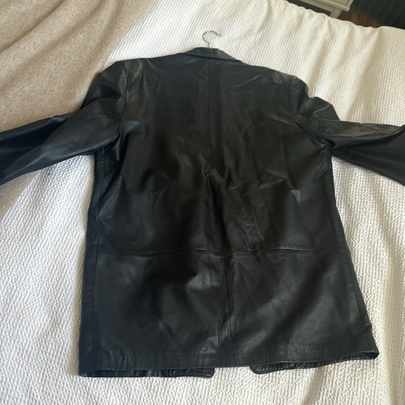 100% black leather oversized blazer jacket — vintage - Picture 8 of 11